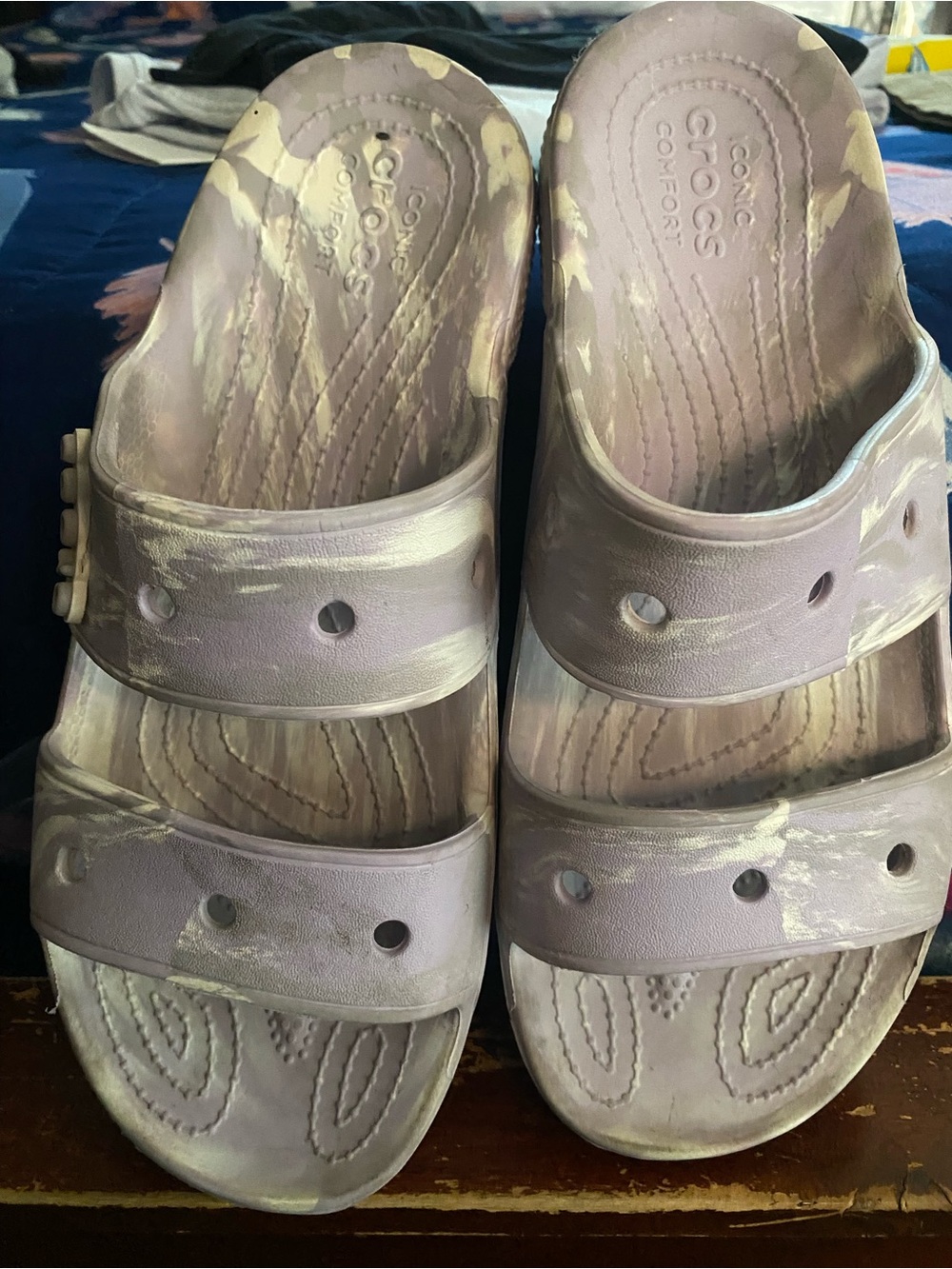 CROCS Women’s Lavender and Beige Slide Sandals